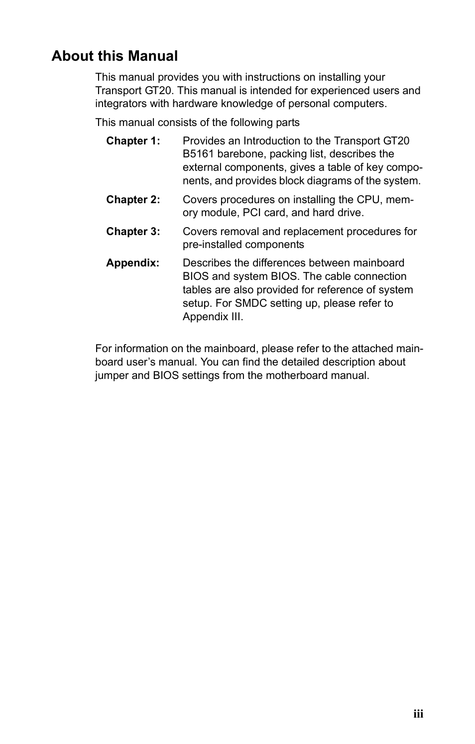 About this manual | Tyan Computer Transport GT20 B5161 User Manual | Page 5 / 77