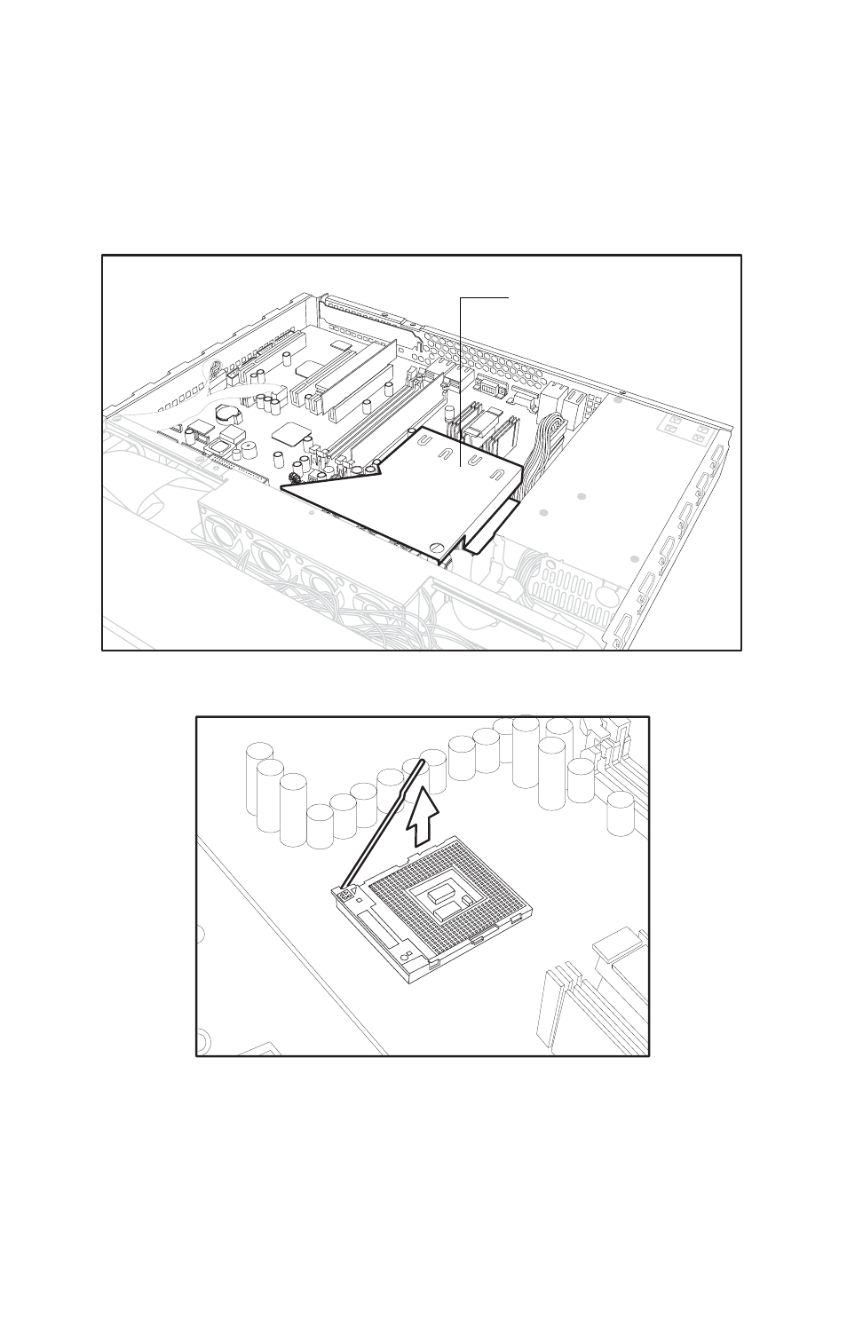 2 installing a cpu, heatsink and air duct, Cpu socket under air duct, Pull the cpu lever up to unlock the cpu socket | Tyan Computer GX21 User Manual | Page 26 / 112