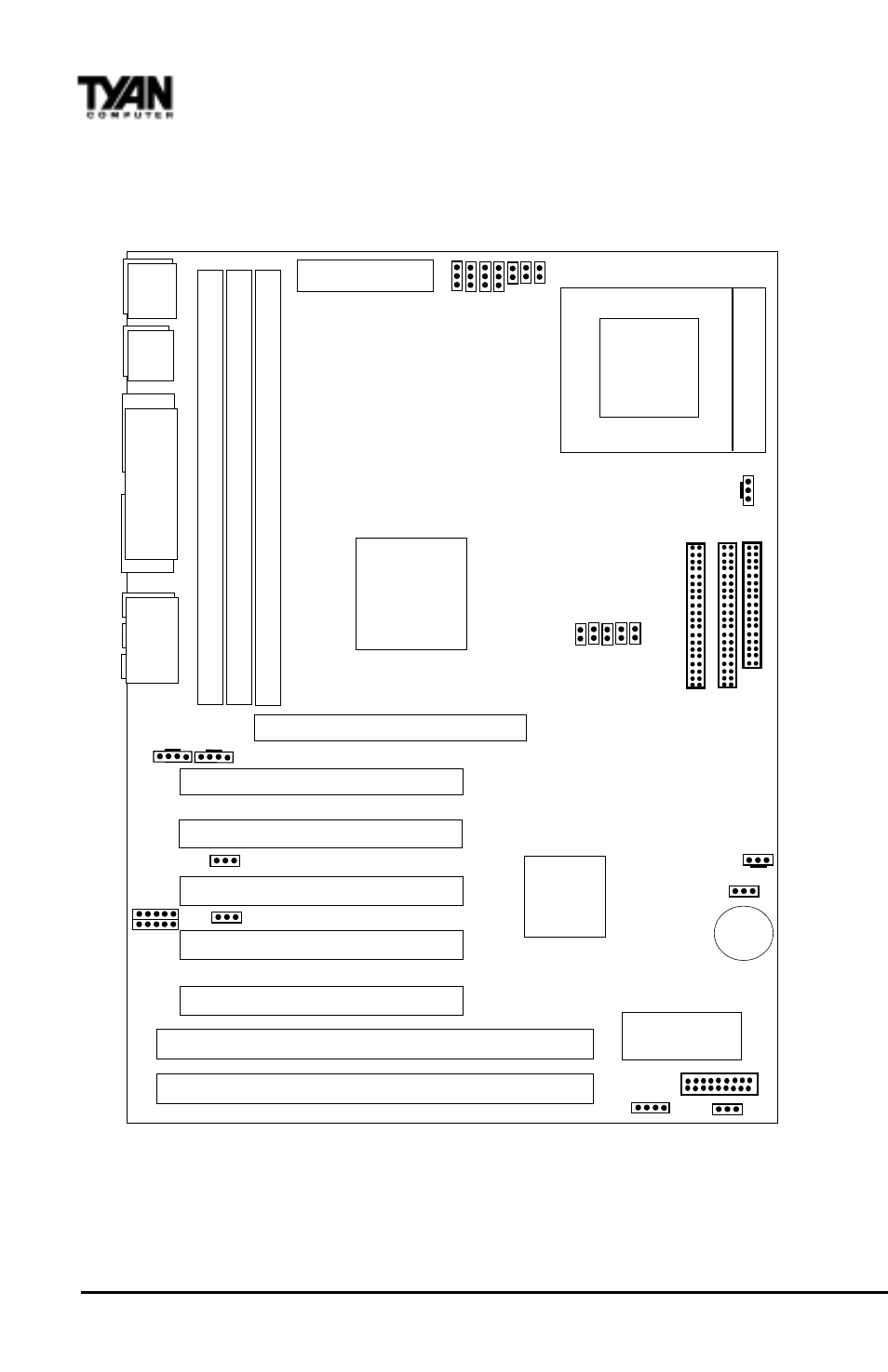 Map of motherboard jumpers, Chapter 2, Isa slot 2 isa slot 1 pci slot 5 | Dimm bank 2 dimm bank 3 dimm bank 1, Board installation | Tyan Computer Trinity ATX Motherboard Tyan S1598 User Manual | Page 12 / 72