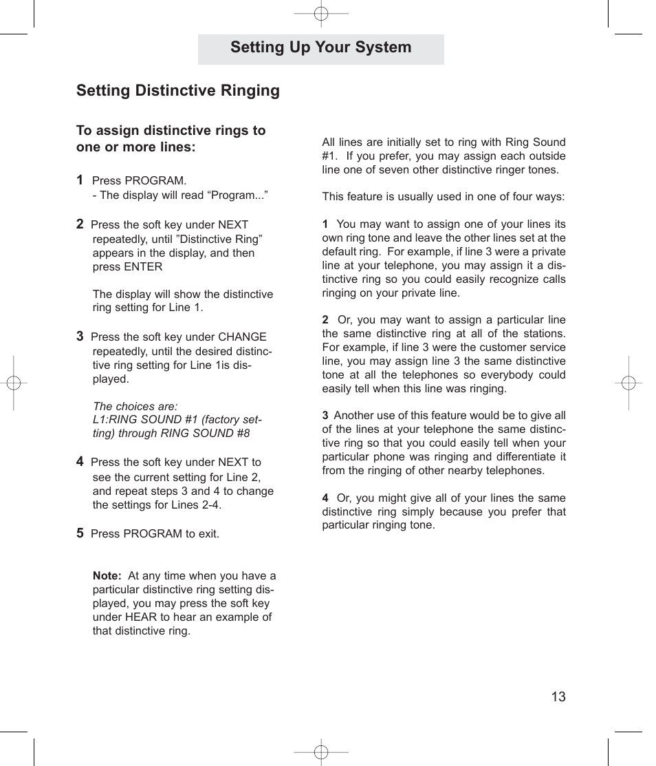 Setting distinctive ringing setting up your system | TMC EPIC ET4300 User Manual | Page 23 / 91