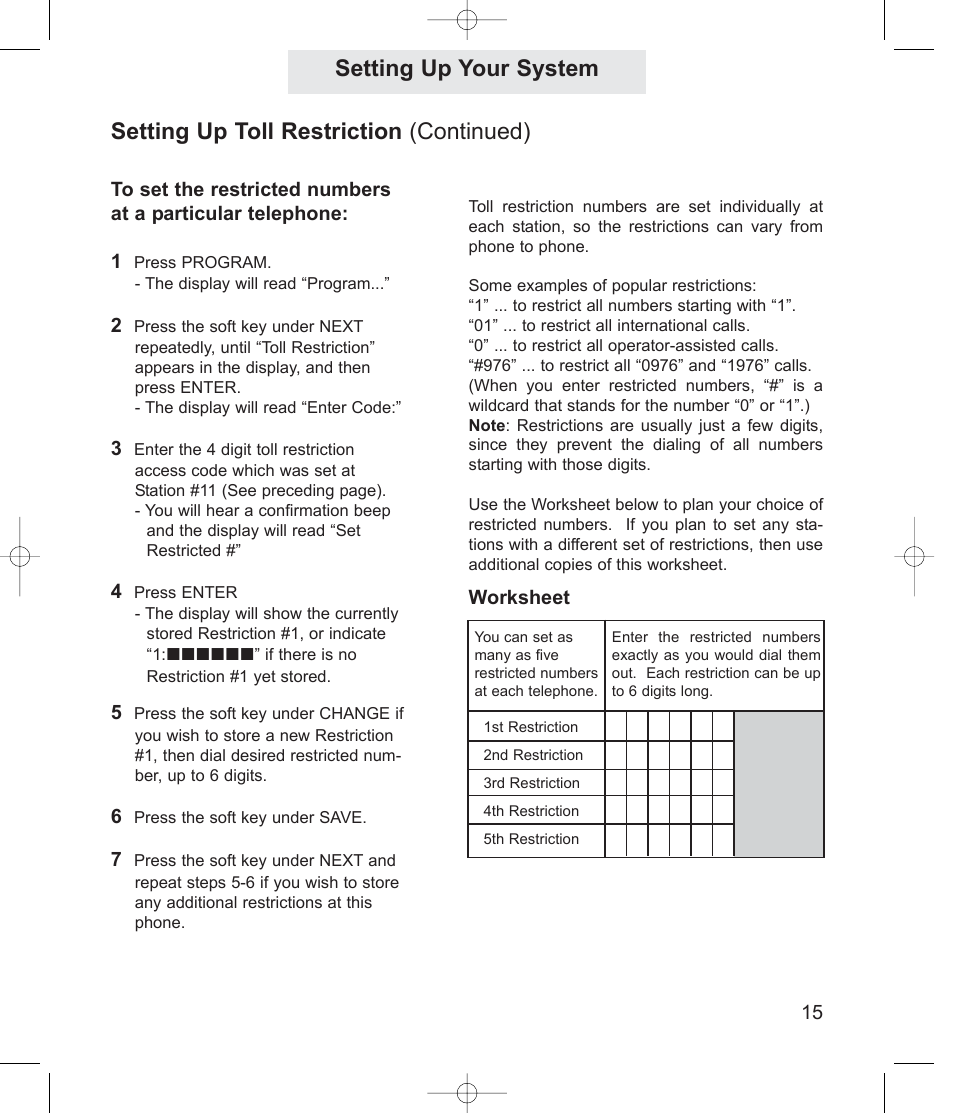 Setting up your system, Setting up toll restriction (continued) | TMC EPIC ET4300 User Manual | Page 25 / 91