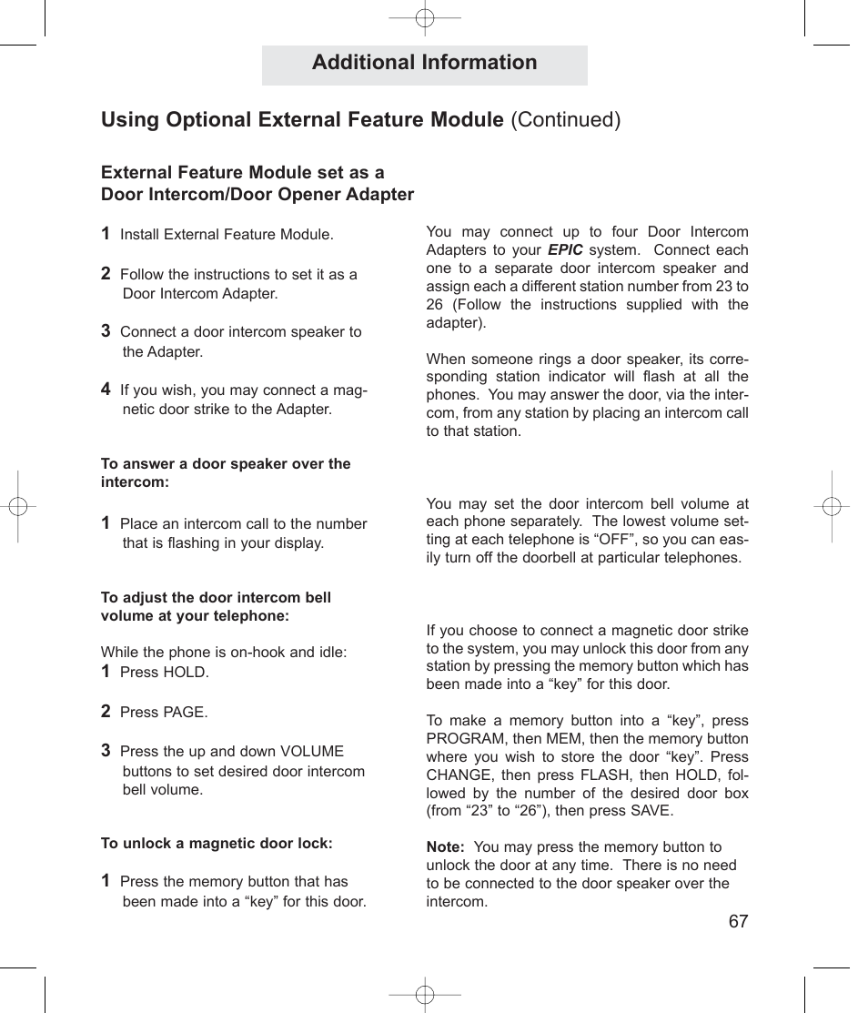 Additional information, Using optional external feature module (continued) | TMC EPIC ET4300 User Manual | Page 77 / 91