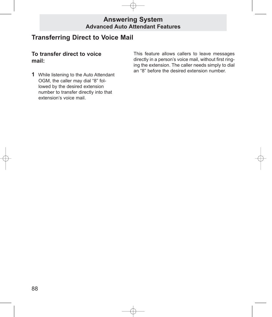Transferring direct to voice mail, Answering system | TMC EV4500 User Manual | Page 102 / 137