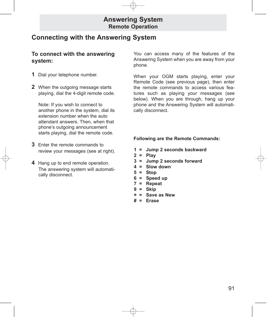 Connecting with the answering system, Answering system | TMC EV4500 User Manual | Page 105 / 137