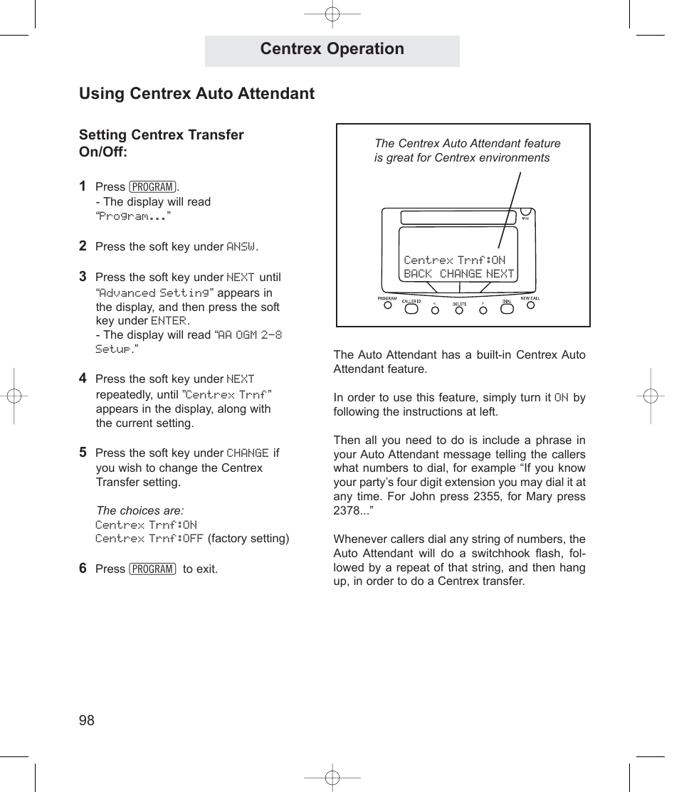 Centrex operation using centrex auto attendant | TMC EV4500 User Manual | Page 112 / 137