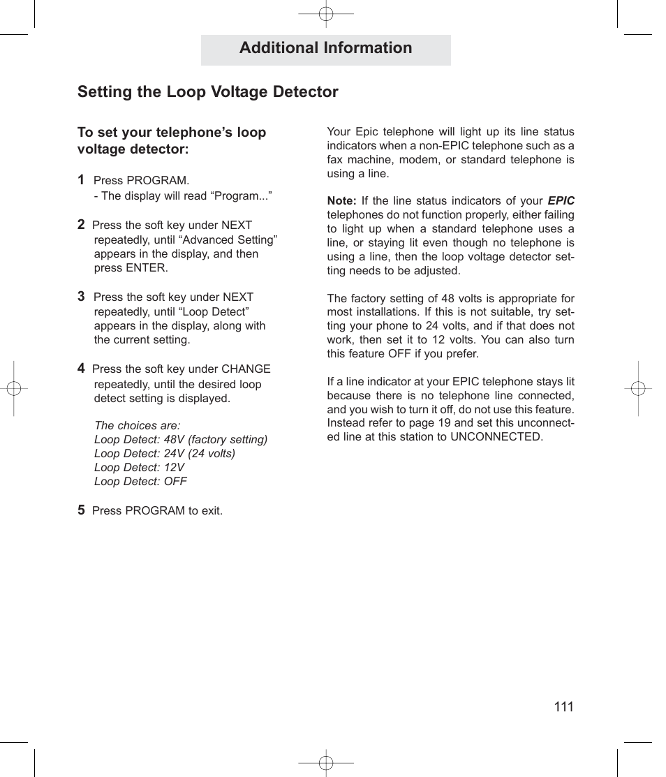 Setting the loop voltage detector, Additional information | TMC EV4500 User Manual | Page 125 / 137