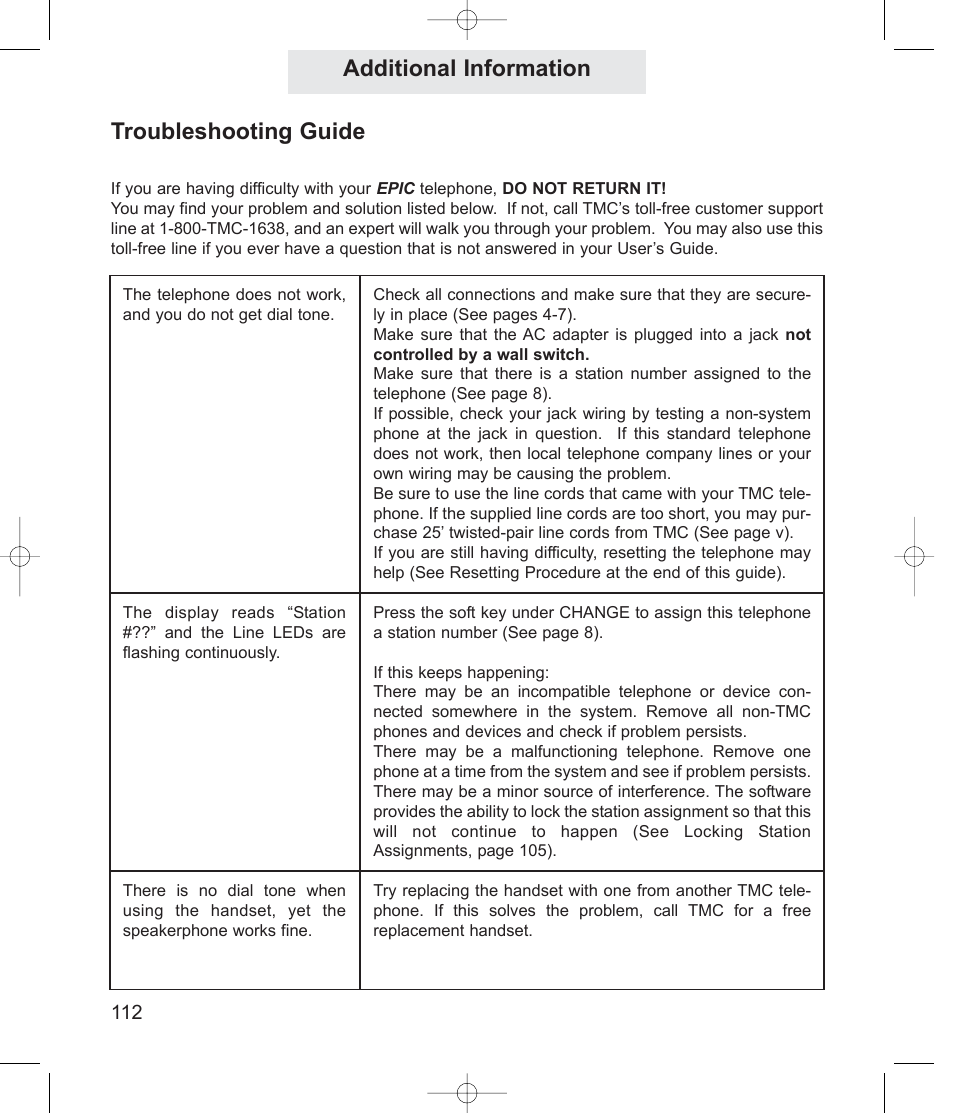 Additional information troubleshooting guide | TMC EV4500 User Manual | Page 126 / 137