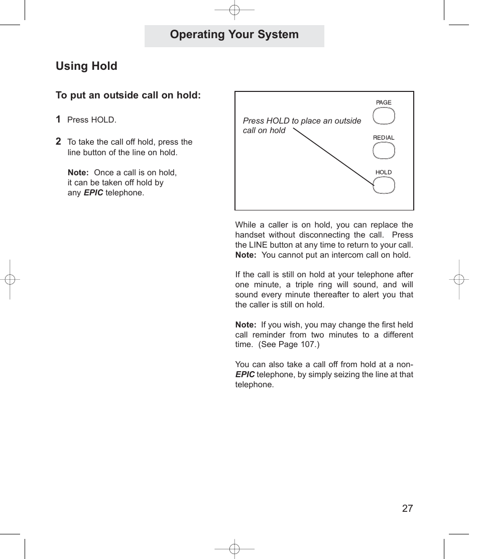 Operating your system, Using hold | TMC EV4500 User Manual | Page 41 / 137
