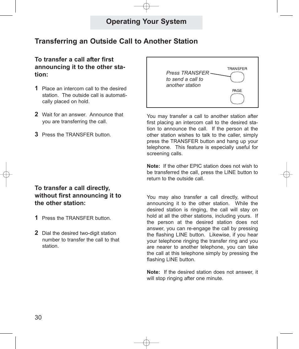 Operating your system, Transferring an outside call to another station | TMC EV4500 User Manual | Page 44 / 137