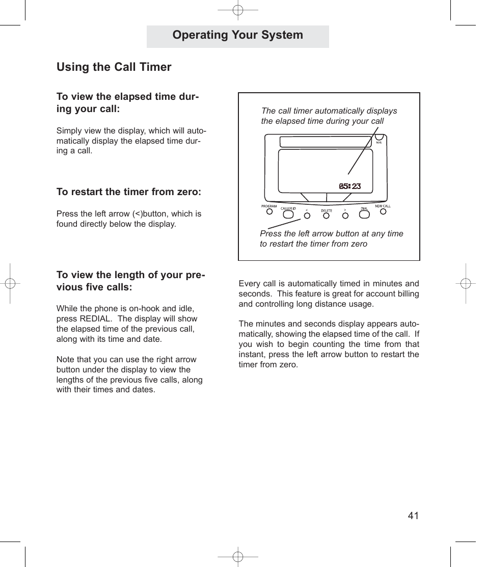Using the call timer operating your system | TMC EV4500 User Manual | Page 55 / 137