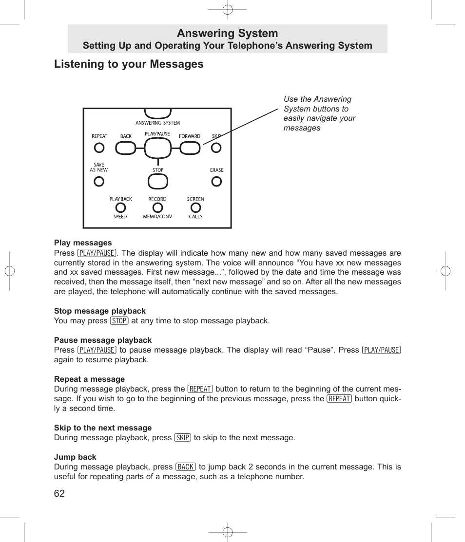 Listening to your messages, Answering system | TMC EV4500 User Manual | Page 76 / 137