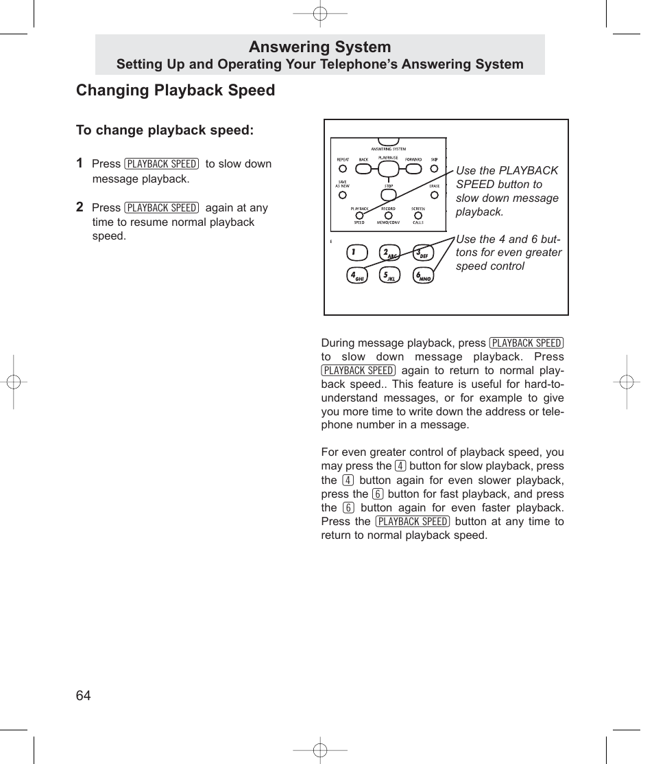 Changing playback speed, Answering system | TMC EV4500 User Manual | Page 78 / 137
