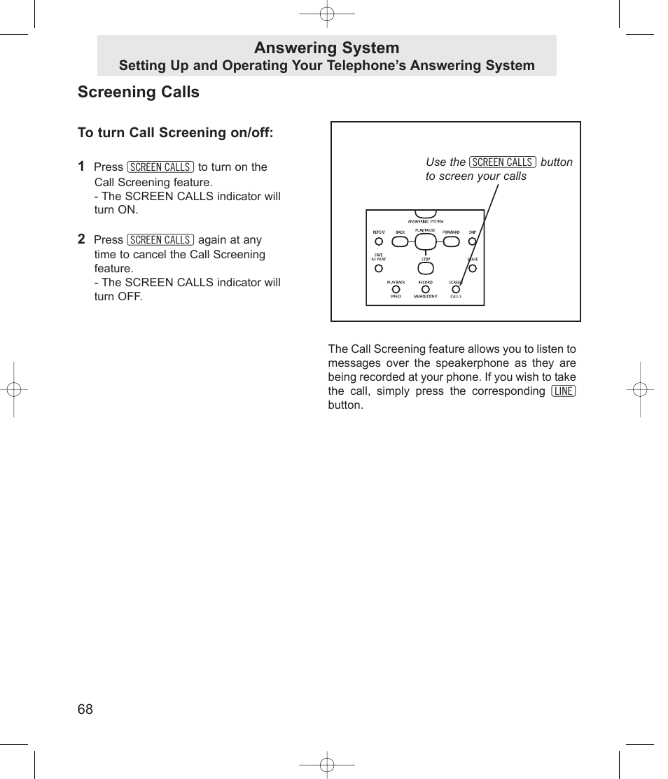 Screening calls, Answering system | TMC EV4500 User Manual | Page 82 / 137