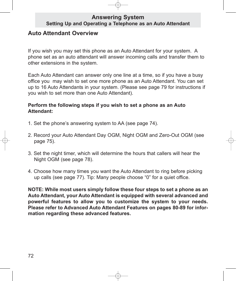 Auto attendant overview answering system | TMC EV4500 User Manual | Page 86 / 137