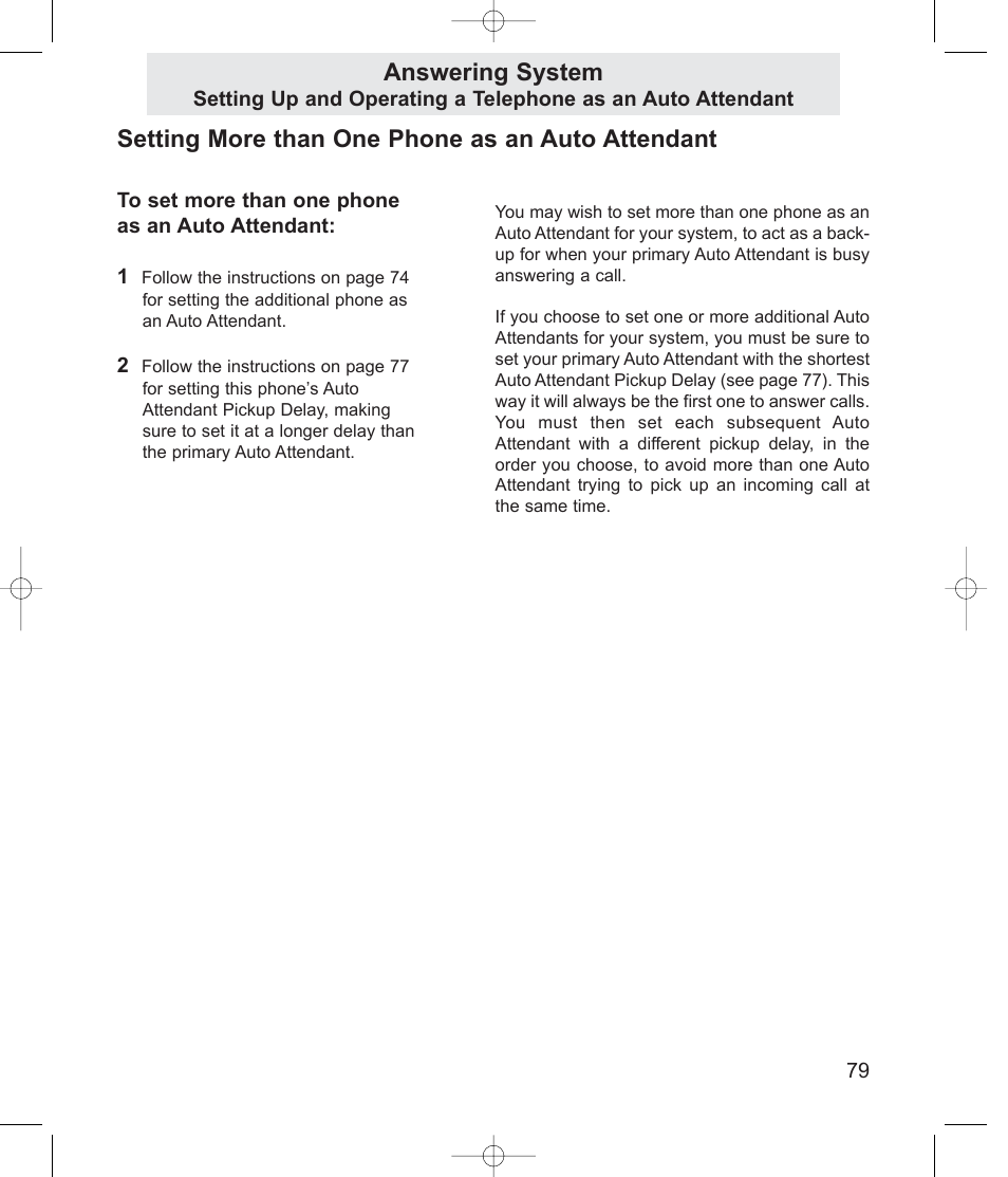 Setting more than one phone as an auto attendant, Answering system | TMC EV4500 User Manual | Page 93 / 137