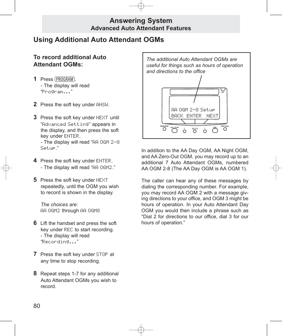 Using additional auto attendant ogms, Answering system | TMC EV4500 User Manual | Page 94 / 137