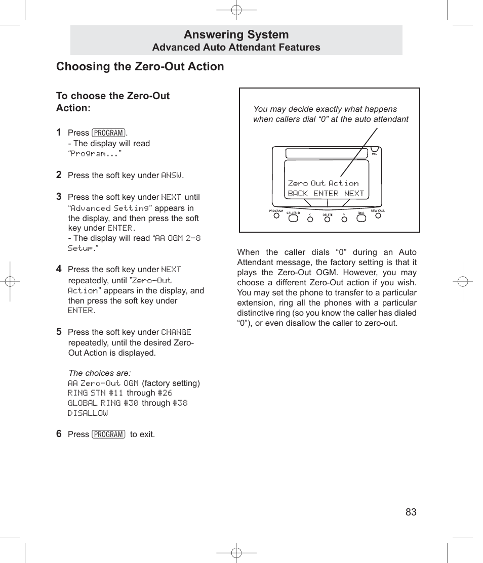 Choosing the zero-out action, Answering system | TMC EV4500 User Manual | Page 97 / 137