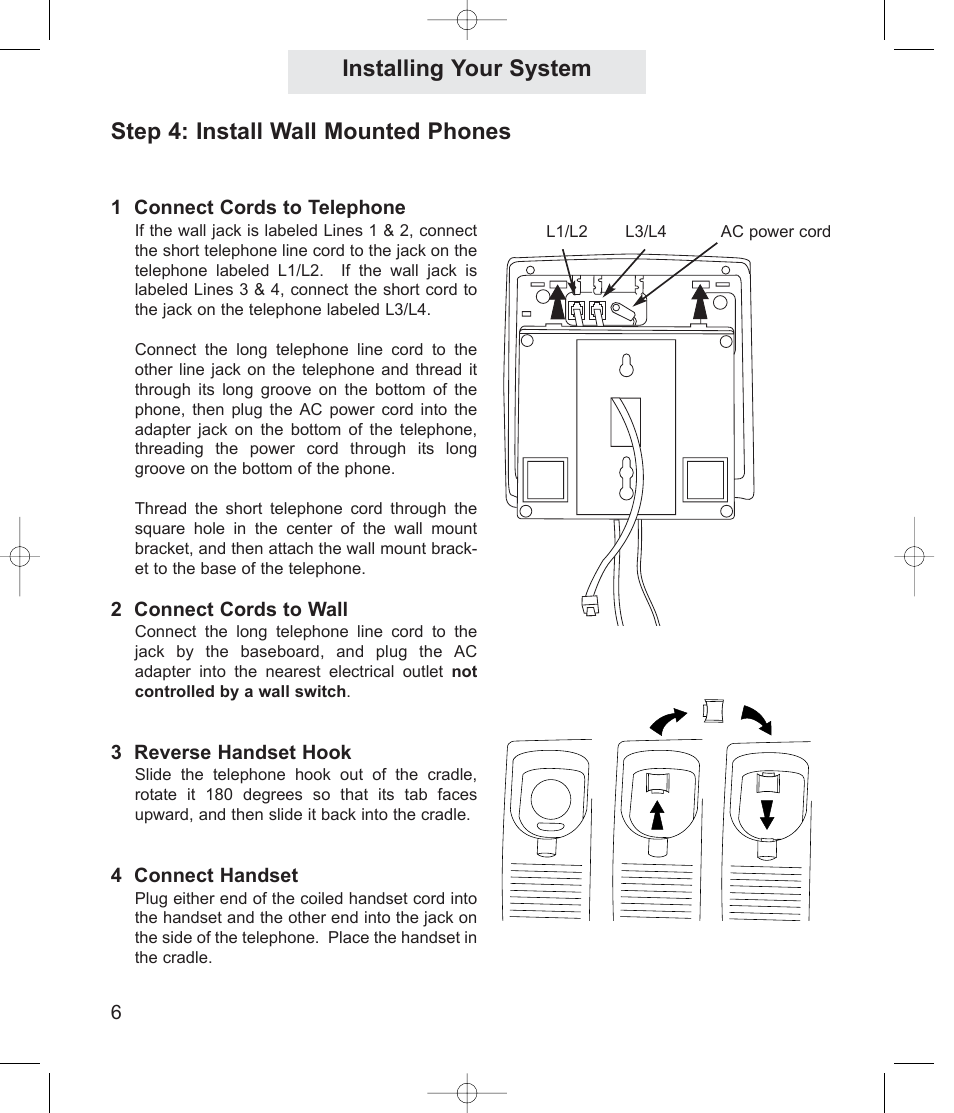 Step 4: install wall mounted phones, Installing your system | TMC ET4000 User Manual | Page 16 / 92