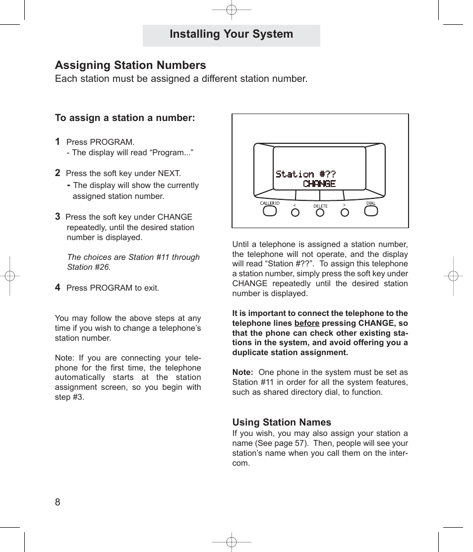 Assigning station numbers, Installing your system | TMC ET4000 User Manual | Page 18 / 92