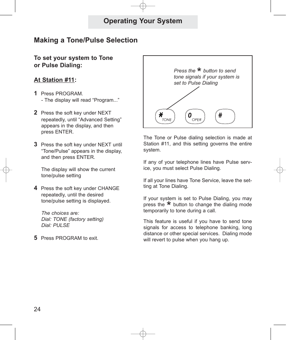Operating your system, Making a tone/pulse selection | TMC ET4000 User Manual | Page 34 / 92