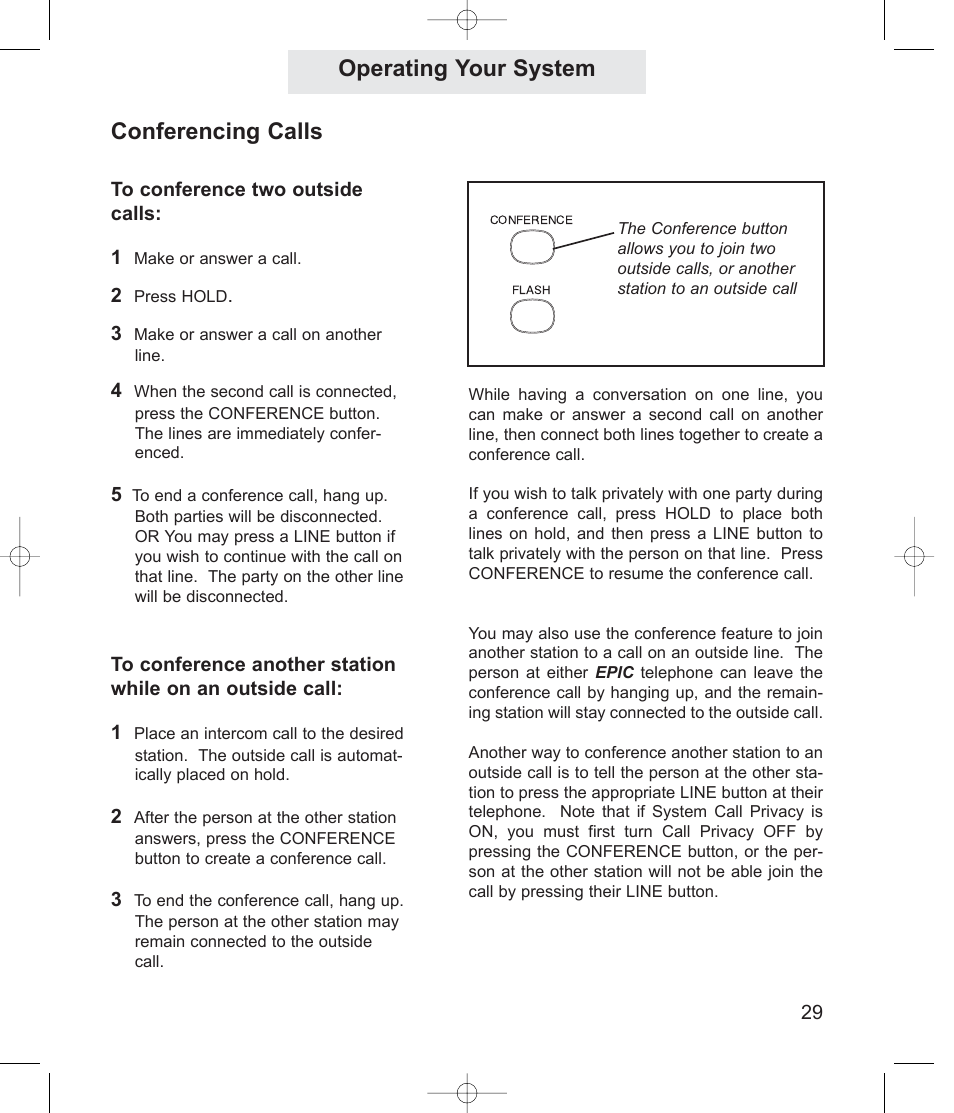 Operating your system, Conferencing calls | TMC ET4000 User Manual | Page 39 / 92