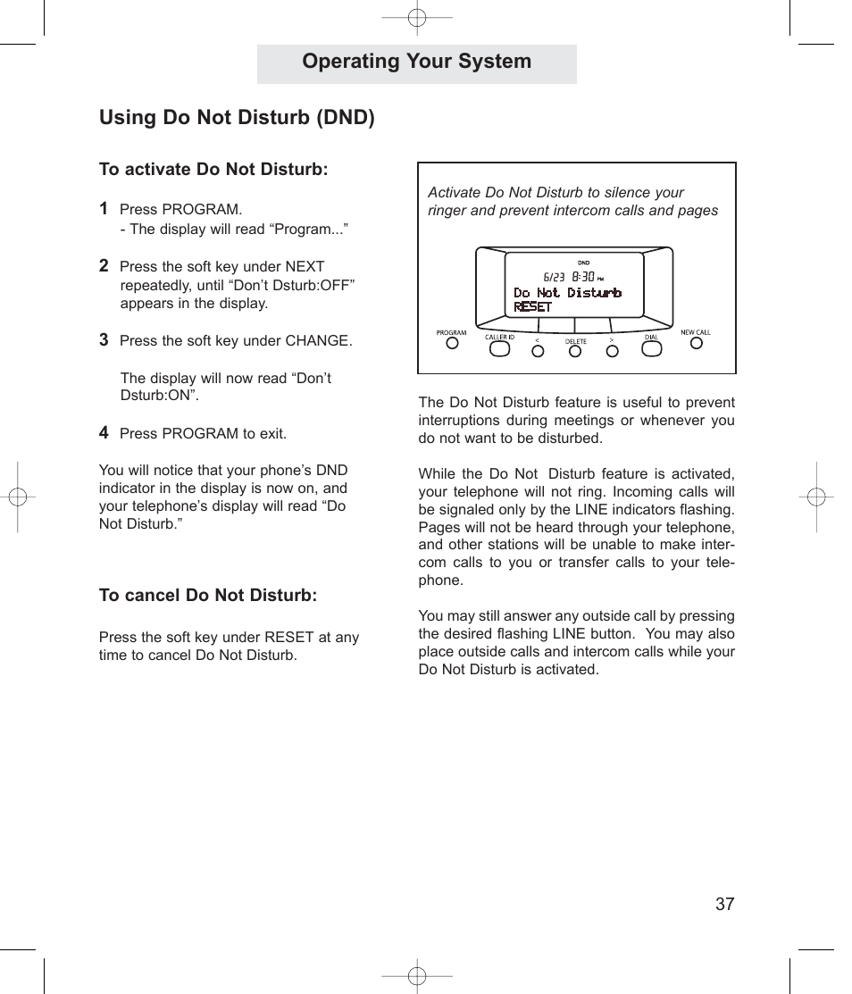 Operating your system using do not disturb (dnd) | TMC ET4000 User Manual | Page 47 / 92