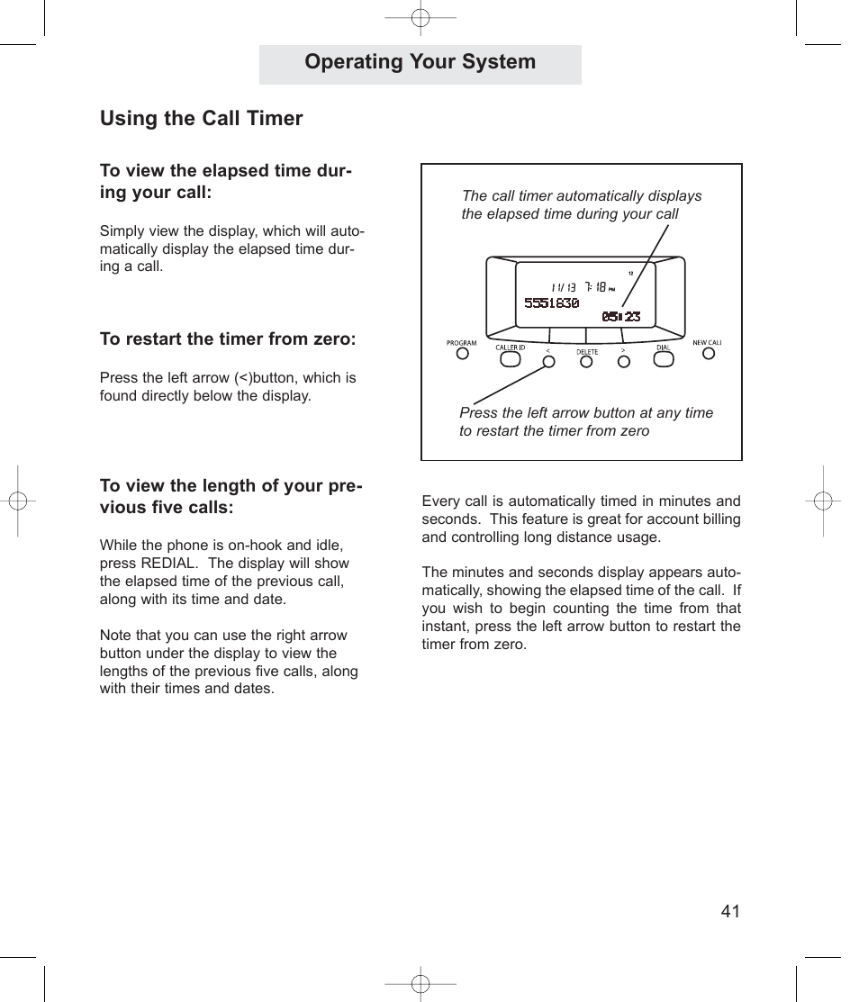 Using the call timer operating your system | TMC ET4000 User Manual | Page 51 / 92