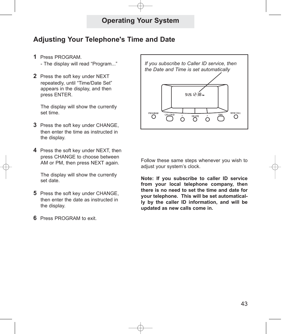 Operating your system, Adjusting your telephone's time and date | TMC ET4000 User Manual | Page 53 / 92