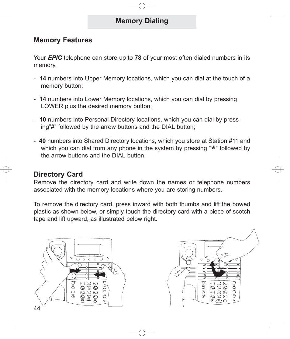 Directory card, Followed by the arrow buttons and the dial button | TMC ET4000 User Manual | Page 54 / 92