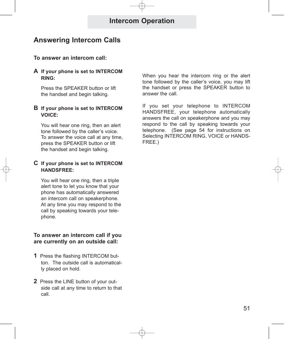 Intercom operation, Answering intercom calls | TMC ET4000 User Manual | Page 61 / 92
