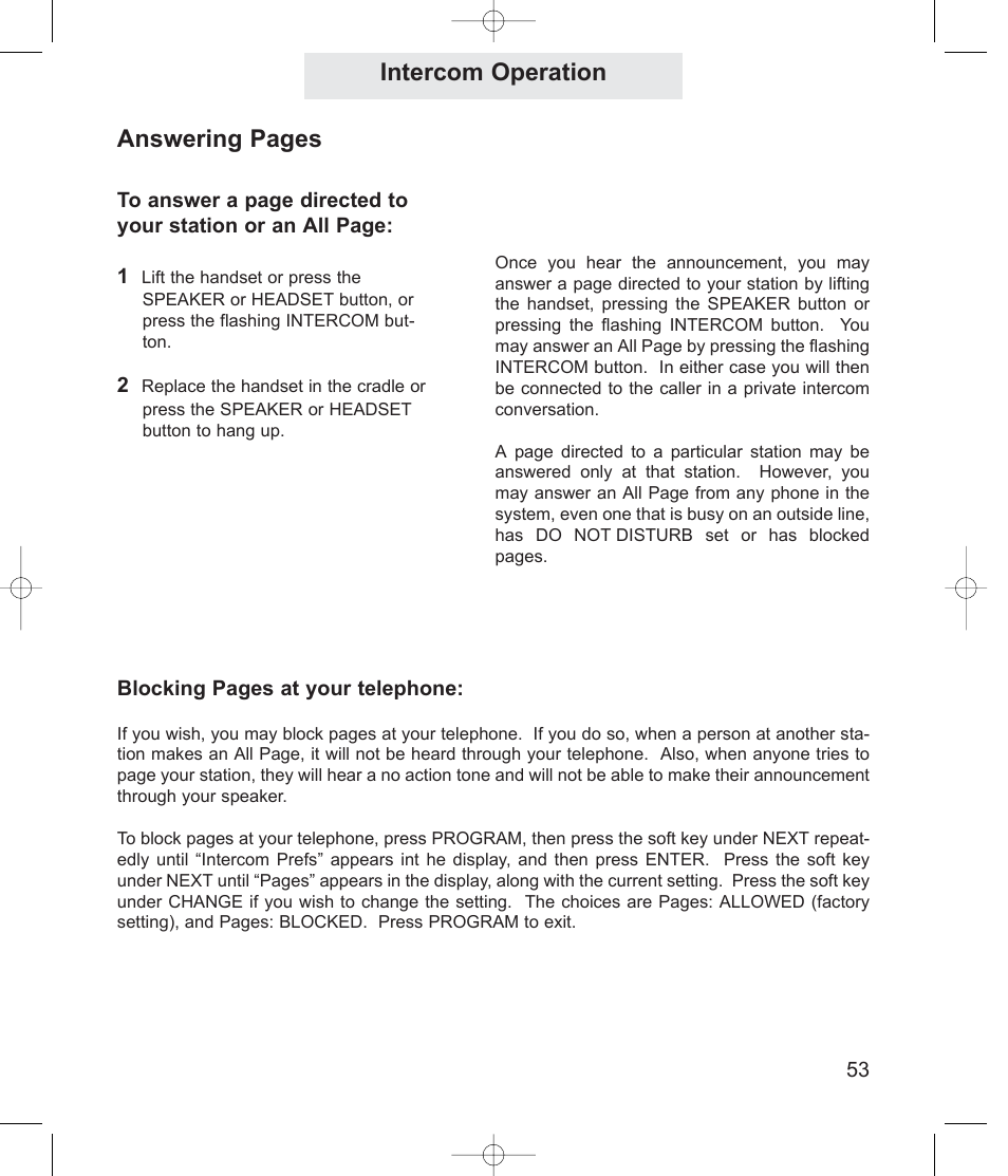 Intercom operation, Answering pages | TMC ET4000 User Manual | Page 63 / 92