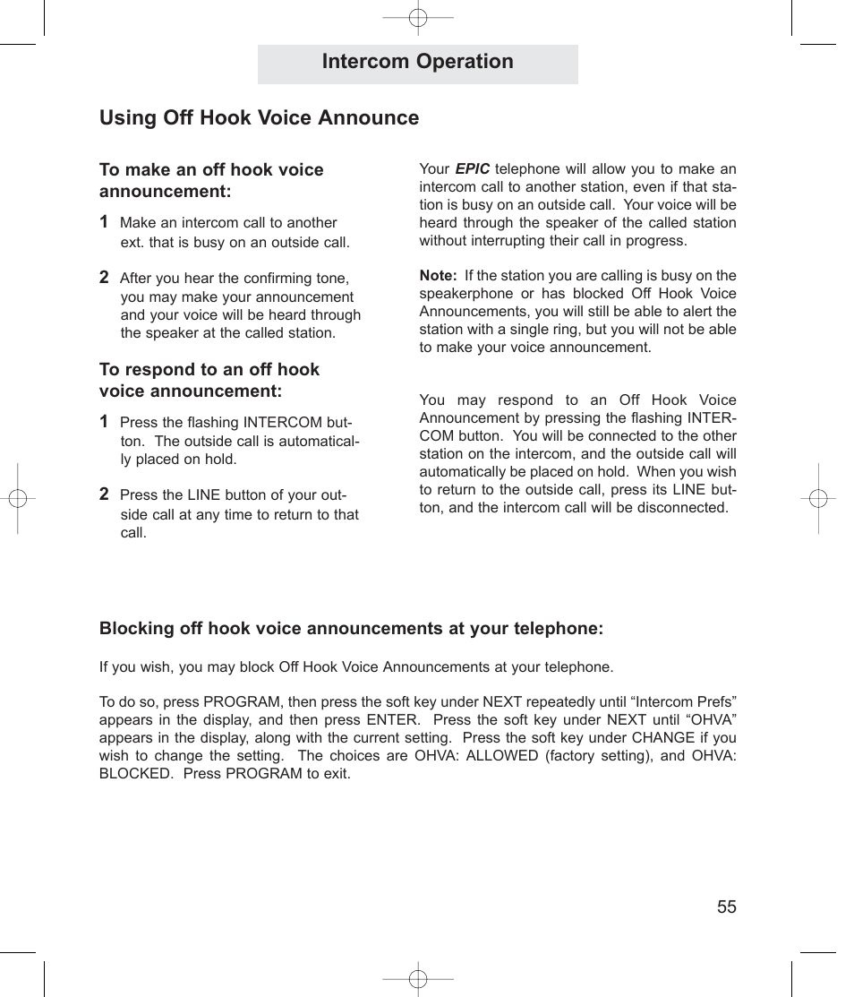 Intercom operation, Using off hook voice announce | TMC ET4000 User Manual | Page 65 / 92