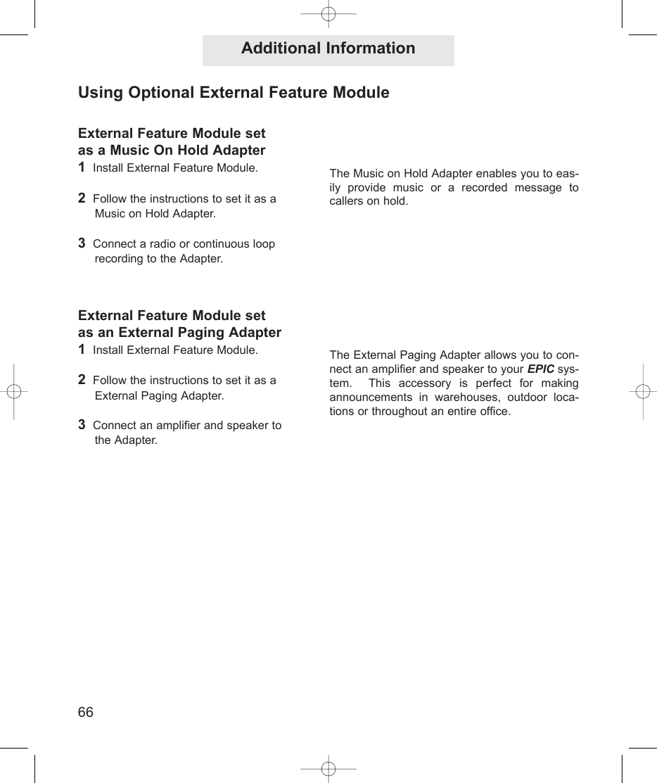 Additional information, Using optional external feature module | TMC ET4000 User Manual | Page 76 / 92