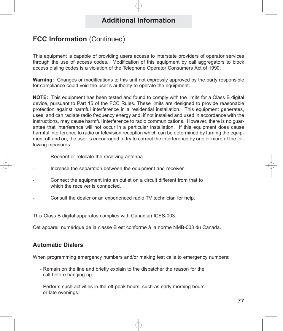 Additional information, Fcc information (continued) | TMC ET4000 User Manual | Page 87 / 92