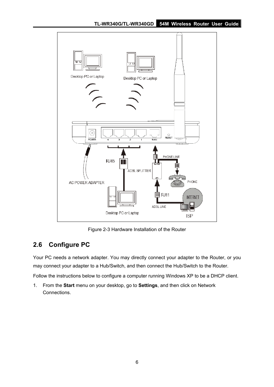 6 configure pc, Configure pc | TP-Link TL-WR340G User Manual | Page 14 / 72