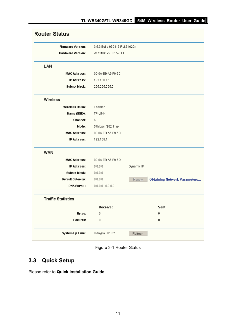 3 quick setup, Quick setup | TP-Link TL-WR340G User Manual | Page 19 / 72