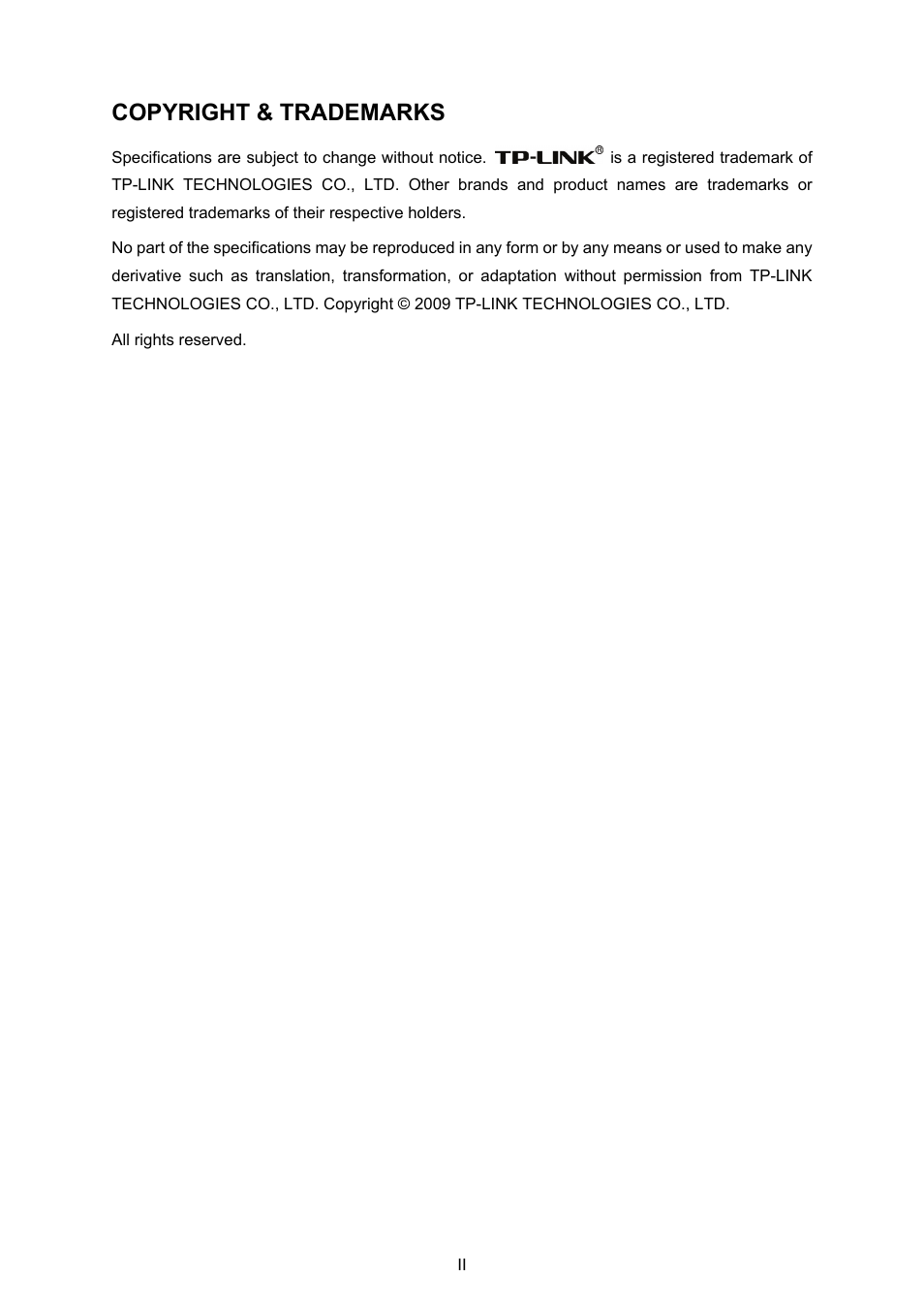 Copyright & trademarks | TP-Link TL-WR340G User Manual | Page 2 / 72