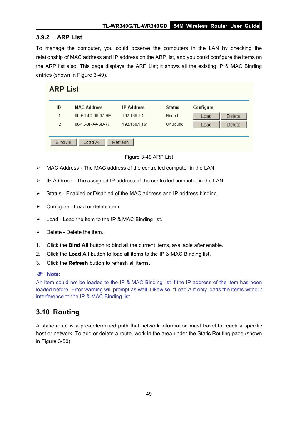 2 arp list, 10 routing, Arp list | Routing | TP-Link TL-WR340G User Manual | Page 57 / 72