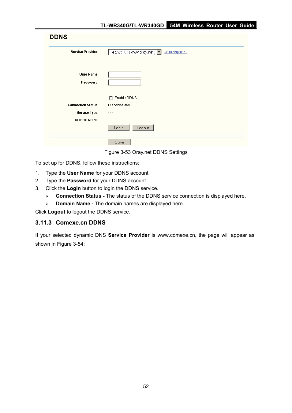 3 comexe.cn ddns, Comexe.cn ddns | TP-Link TL-WR340G User Manual | Page 60 / 72