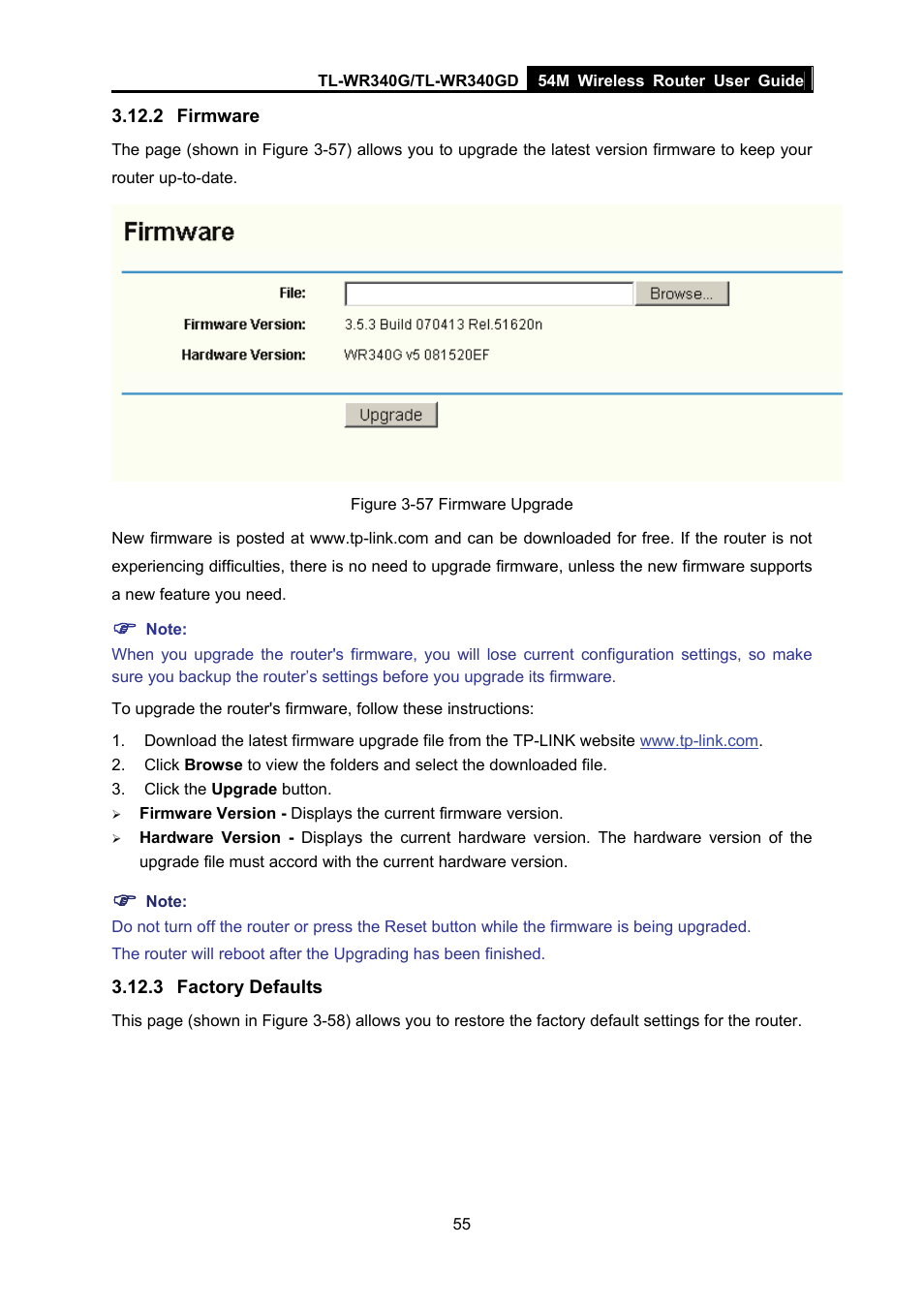 2 firmware, 3 factory defaults, Firmware | Factory defaults | TP-Link TL-WR340G User Manual | Page 63 / 72