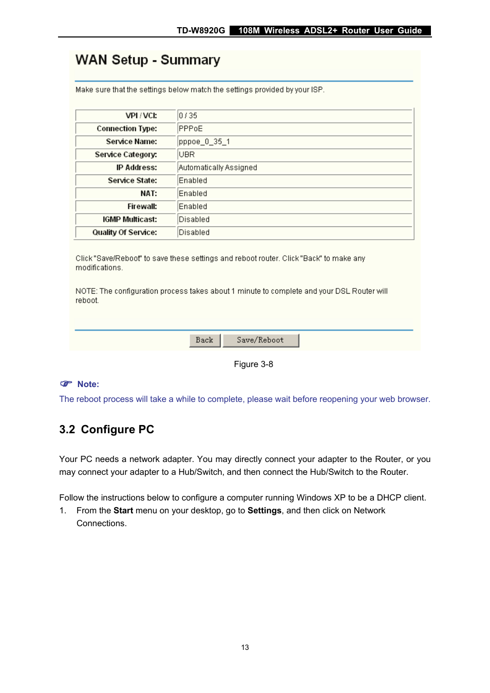2 configure pc, Configure pc | TP-Link TD-W8920G User Manual | Page 20 / 85