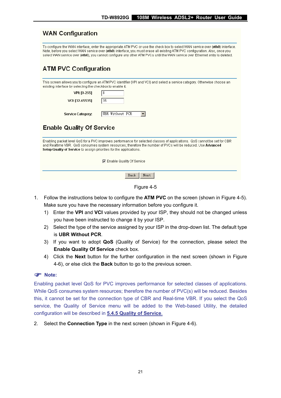 Ace in the next screen (shown in figure, Figure 4-5) | TP-Link TD-W8920G User Manual | Page 28 / 85