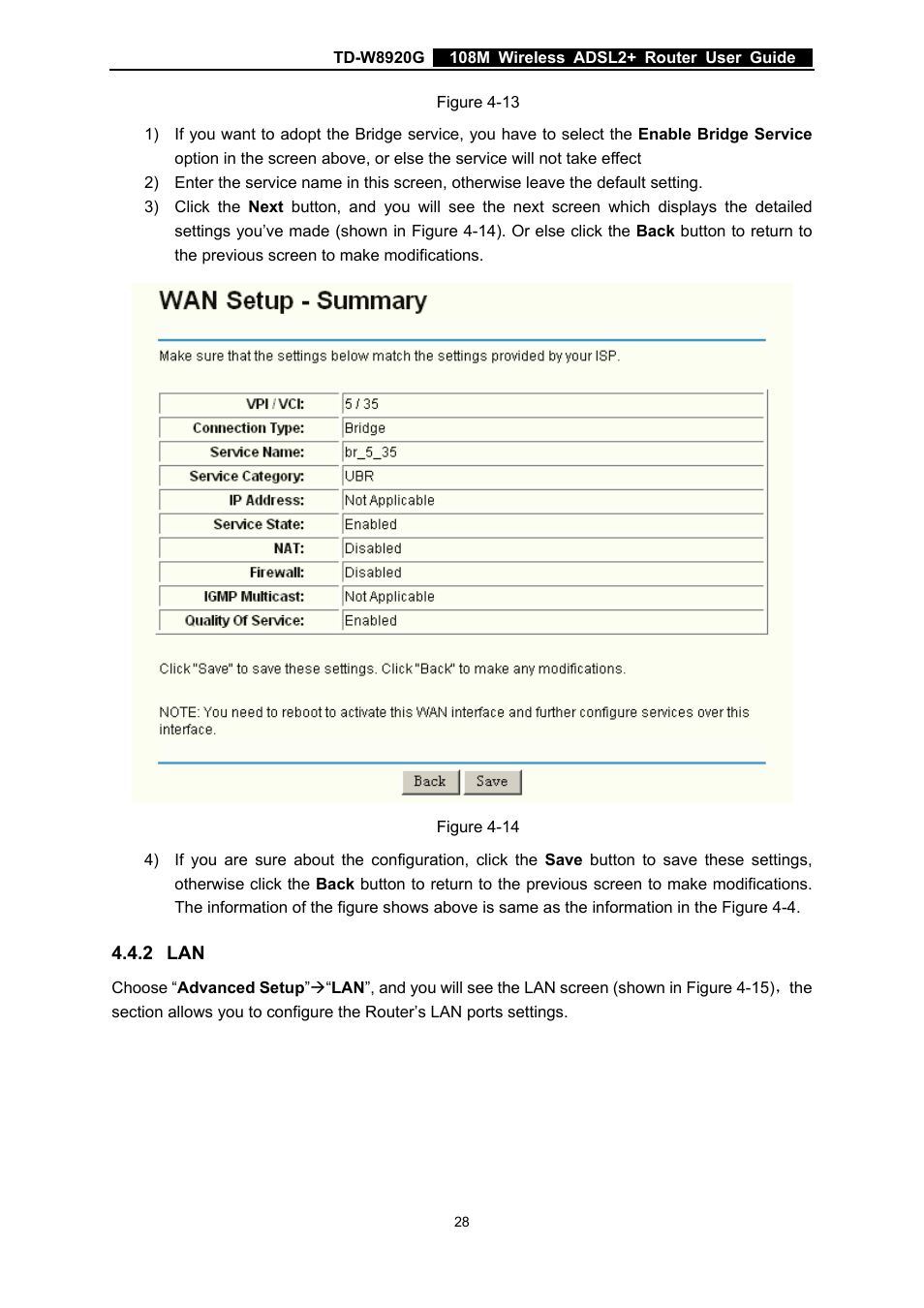 2 lan, Shown in figure 4-13) | TP-Link TD-W8920G User Manual | Page 35 / 85