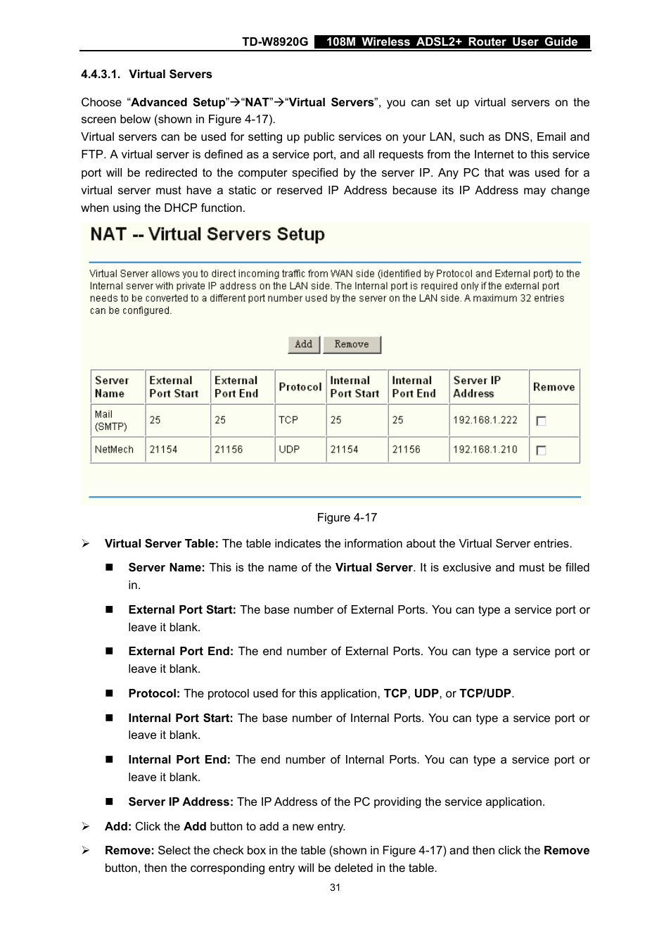 Virtual servers | TP-Link TD-W8920G User Manual | Page 38 / 85