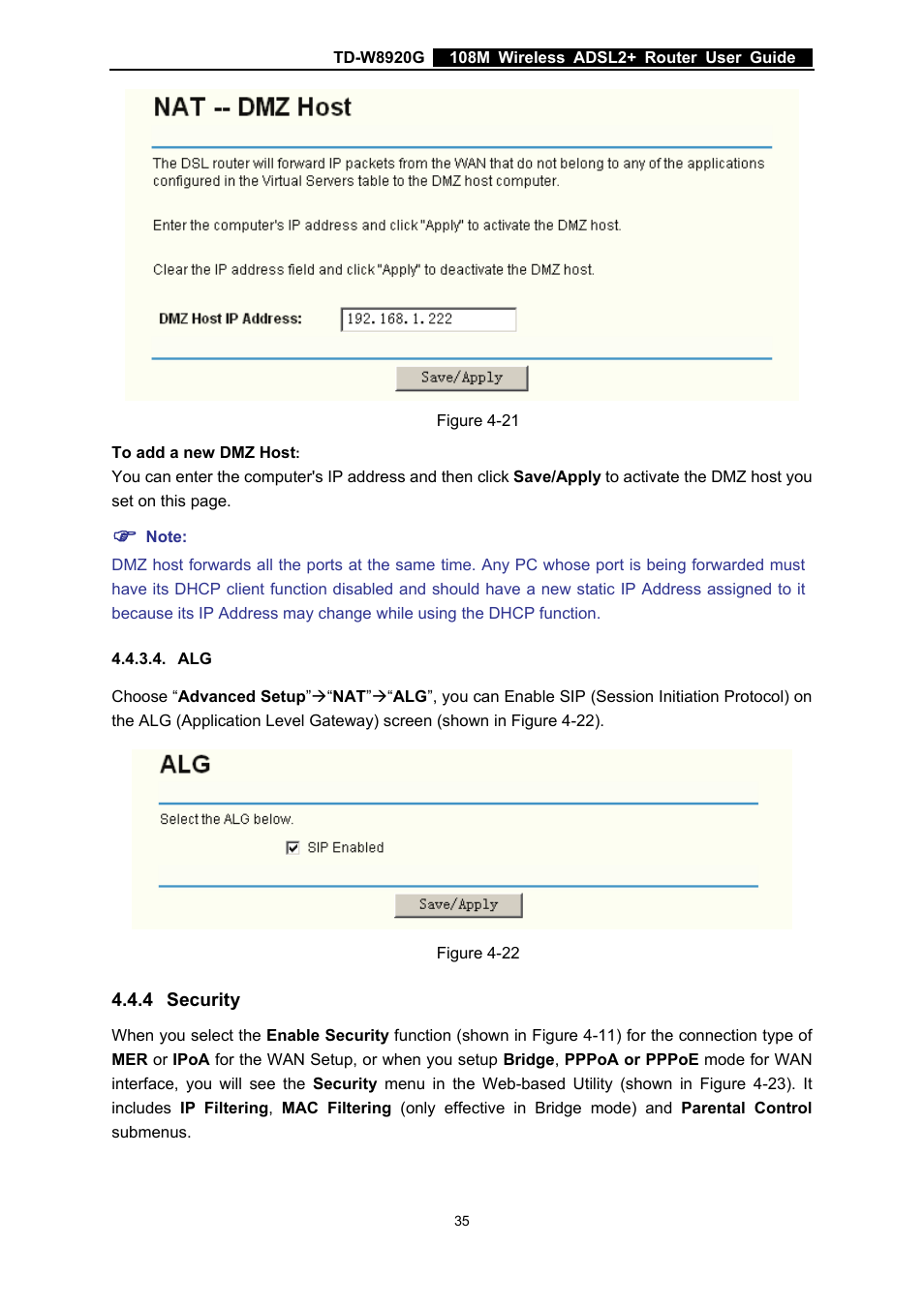 4 security, Security | TP-Link TD-W8920G User Manual | Page 42 / 85
