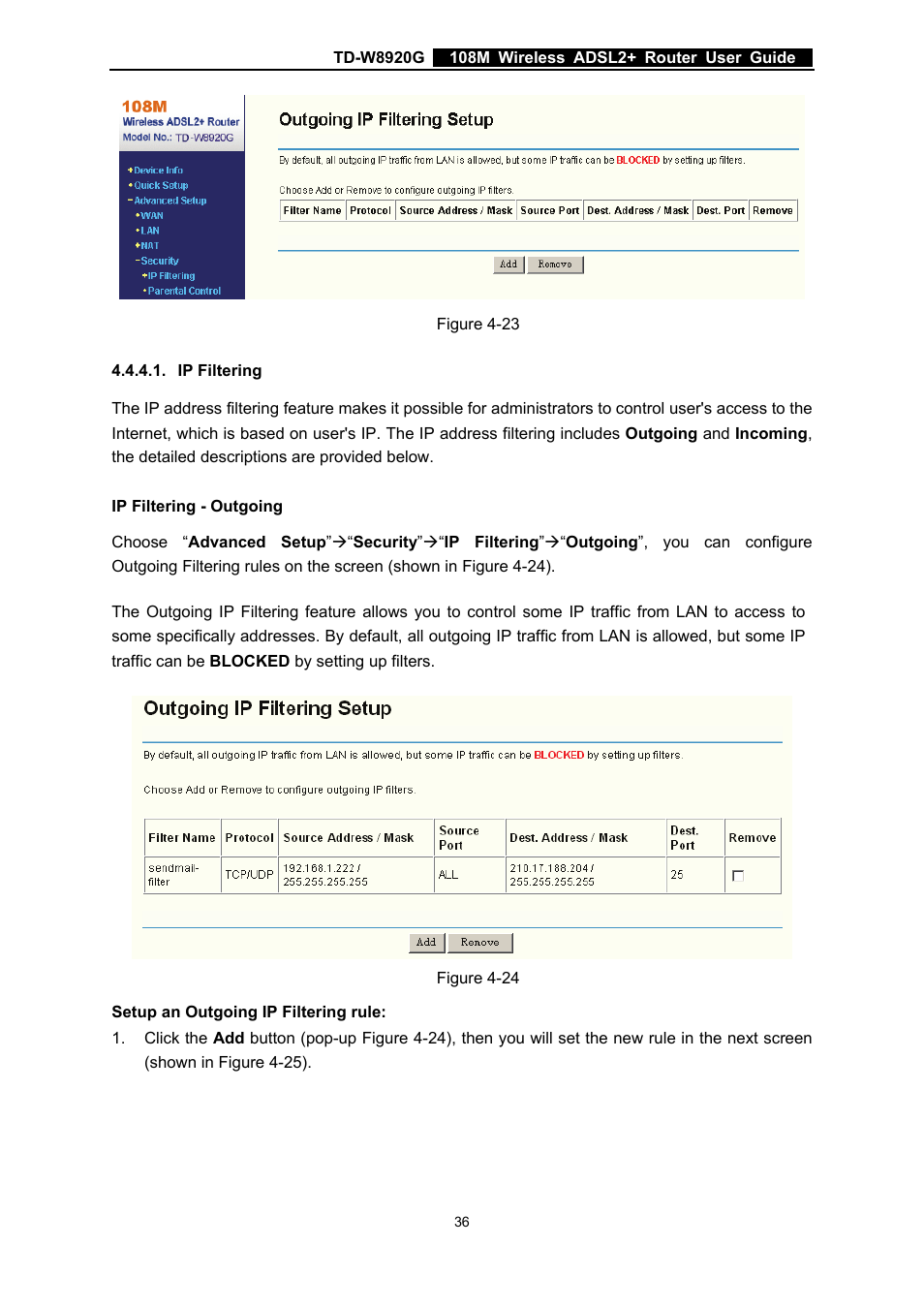 Ip filtering | TP-Link TD-W8920G User Manual | Page 43 / 85