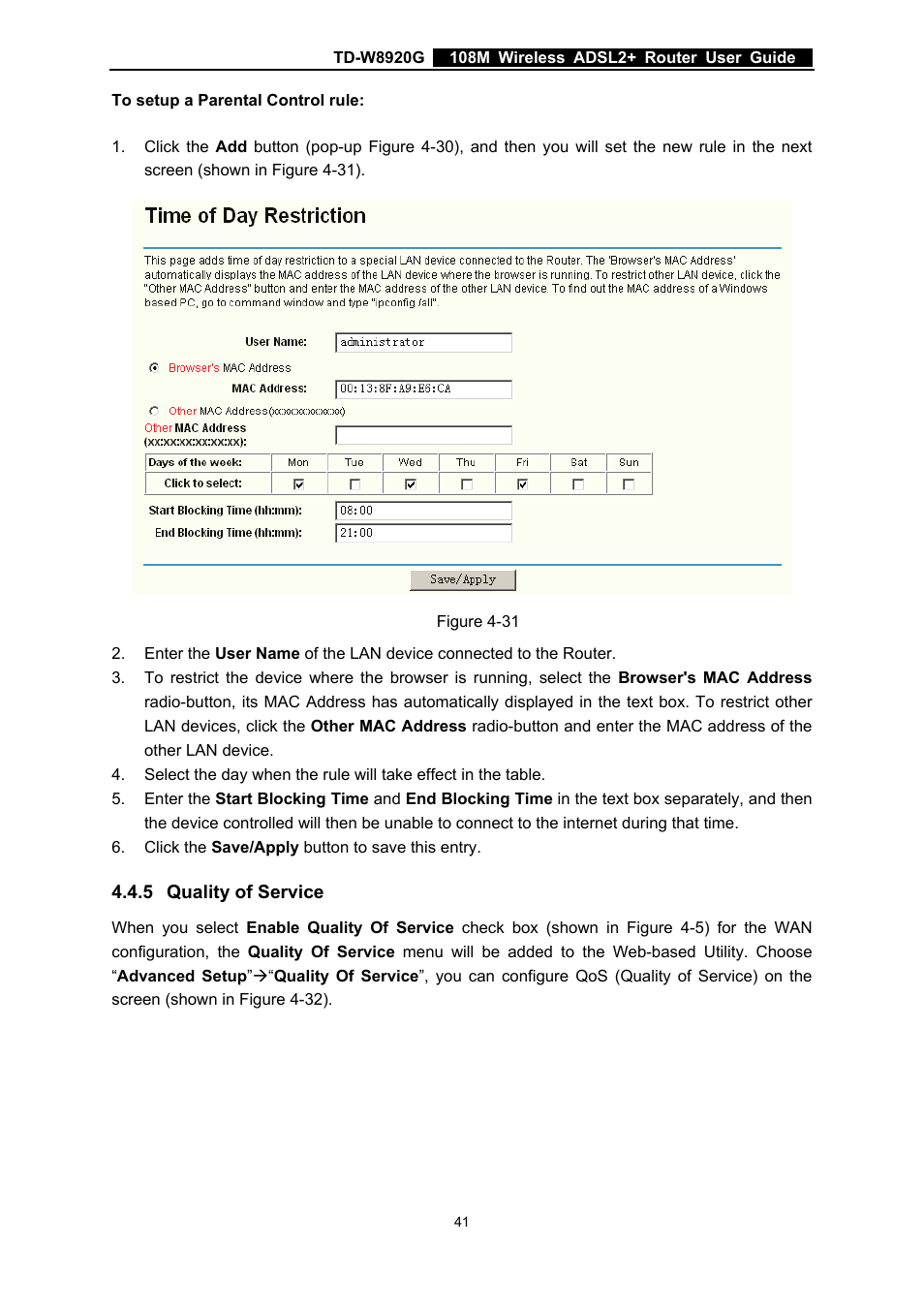 5 quality of service, Quality of service, Ibed in 5.4.5 quality of service | TP-Link TD-W8920G User Manual | Page 48 / 85