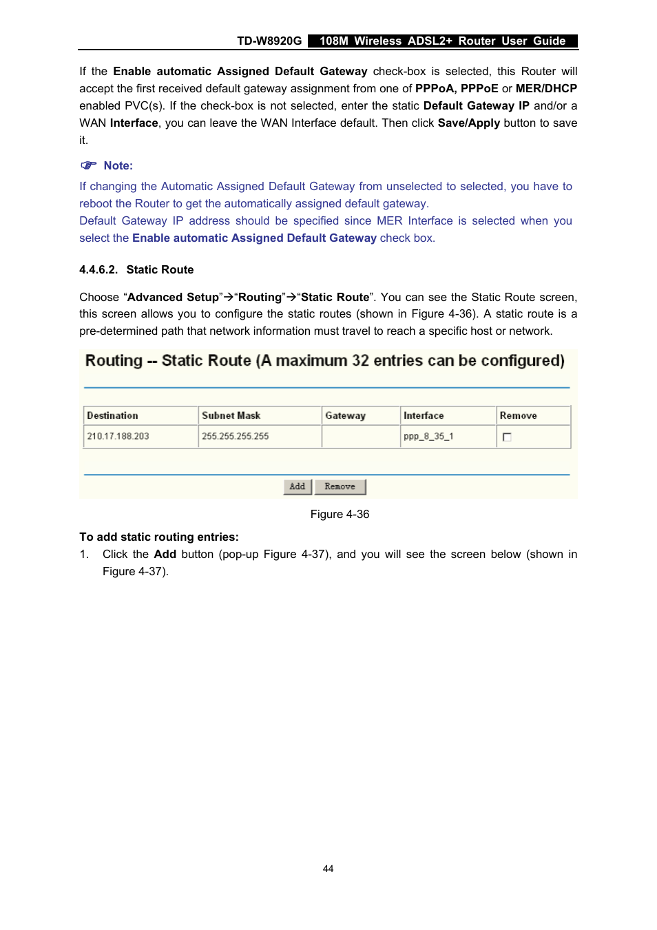 Static route | TP-Link TD-W8920G User Manual | Page 51 / 85