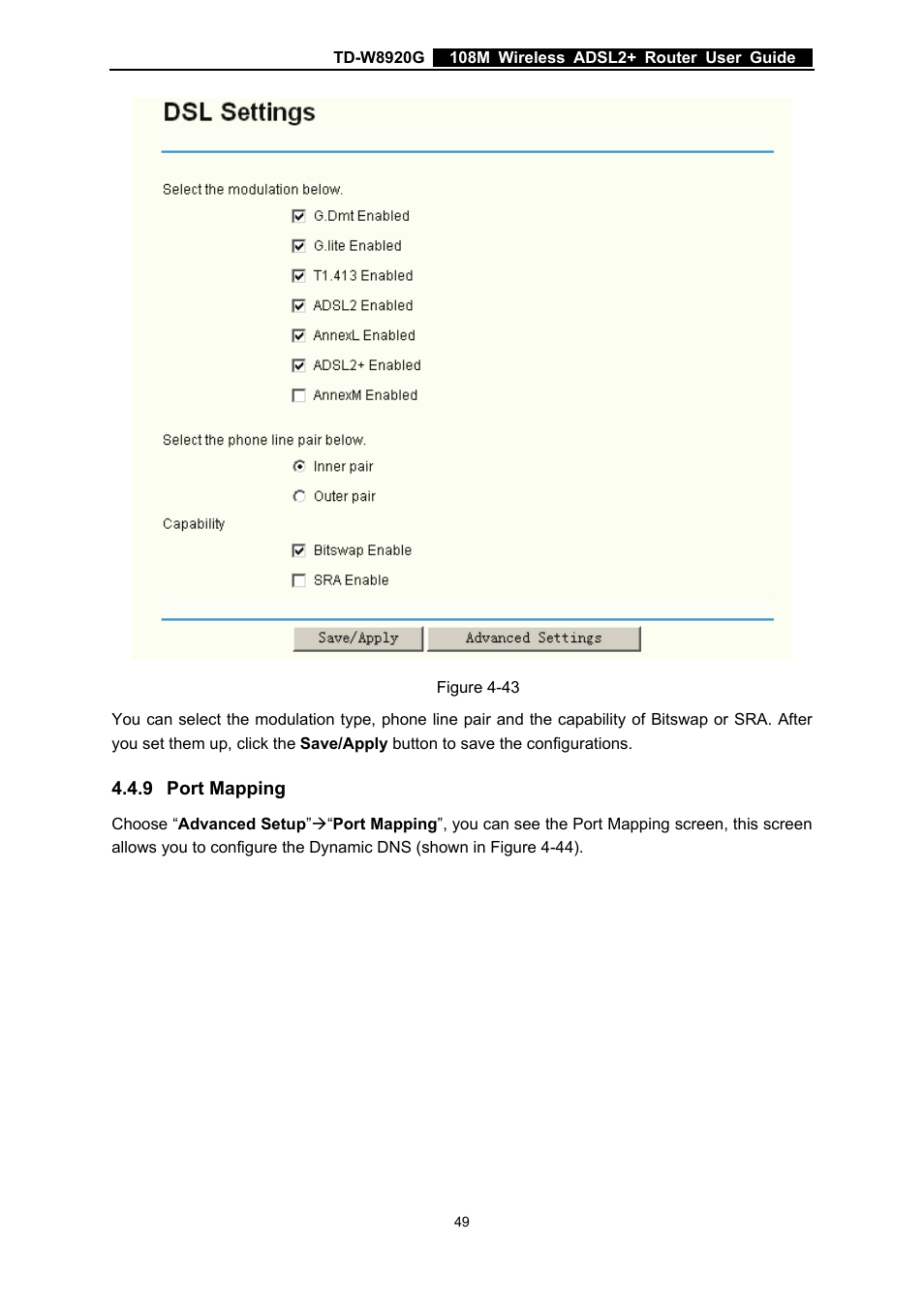 9 port mapping, Port mapping | TP-Link TD-W8920G User Manual | Page 56 / 85