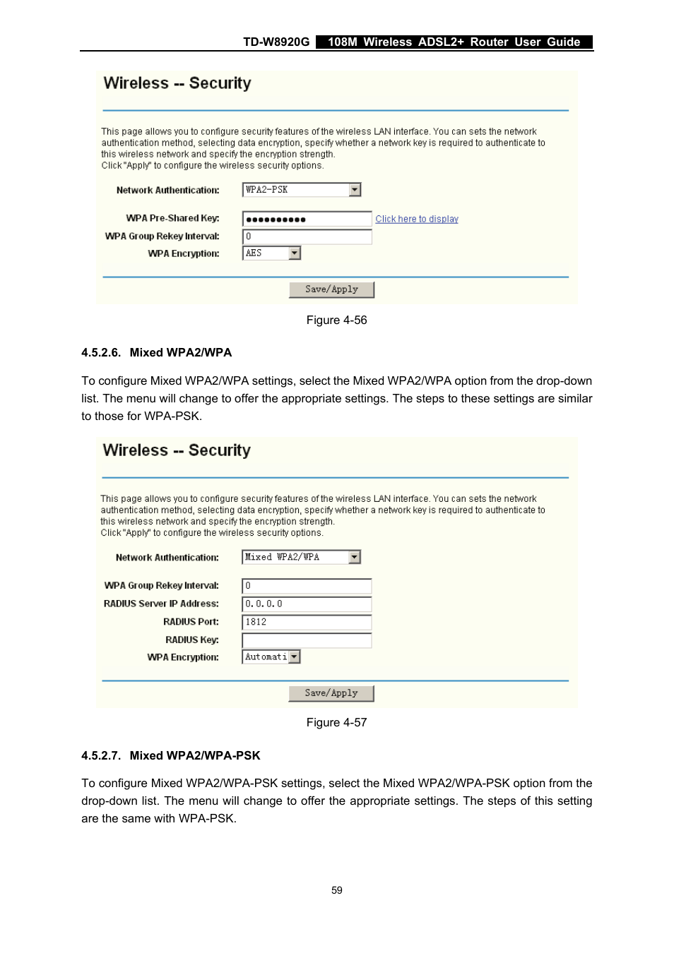 Mixed wpa2/wpa, Mixed wpa2/wpa-psk | TP-Link TD-W8920G User Manual | Page 66 / 85
